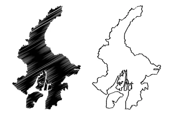 과야스 주 (에콰도르 공화국, 에콰도르 주) 지도 벡터 일러스트레이션, 낙서 스케치 과야스 마 — 스톡 벡터