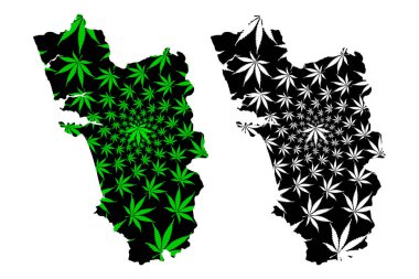 Goa (Hindistan eyaletleri ve birliği toprakları, Federe devletler, Hindistan Cumhuriyeti) haritası esrar yaprağı yeşil ve siyah, Goa devlet haritası esrar (marihuana, Thc) foliag yapılmış tasarlanmıştır