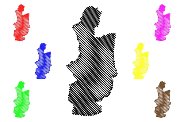 Provincia Central, Sri Lanka (Divisiones administrativas, República Socialista Democrática de Sri Lanka, Ceilán) mapa vector ilustración, boceto garabato Central ma — Vector de stock