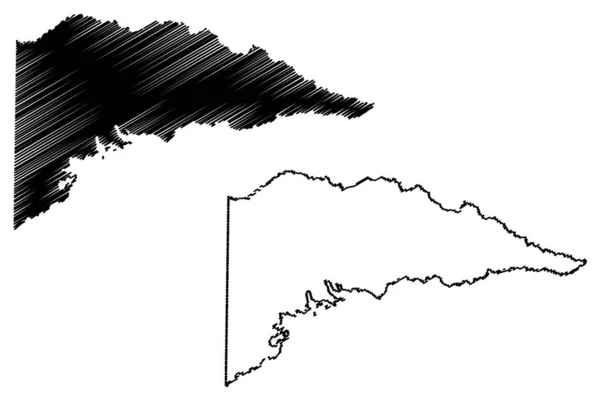 Condado de Delta, Texas (Condados no Texas, Estados Unidos da América, EUA, EUA) mapa ilustração vetorial, esboço de rabiscos —  Vetores de Stock