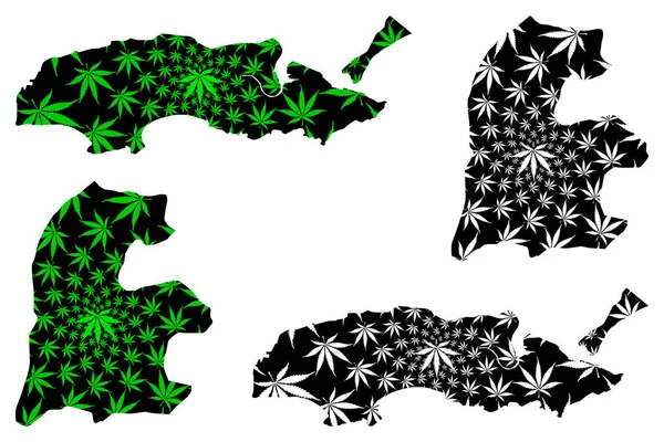 Daman and Diu (Union Territories of India, Federated states, Republic of India) map is designed cannabis leaf green and black, Daman and Diu map made of marijuana (marihuana, THC) foliag — Vector de stock