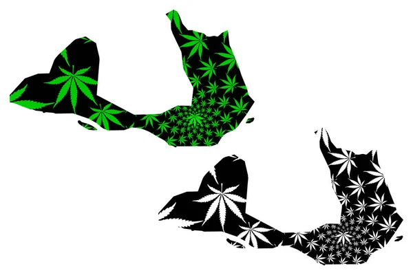 Puducherry (Territorien von Indien, Republik Indien) Karte ist entworfen Cannabis Blatt grün und schwarz, yanaon (yanam, Französisch Indien, Pondicherry) Karte aus Marihuana (Marihuana, thc) foliag — Stockvektor