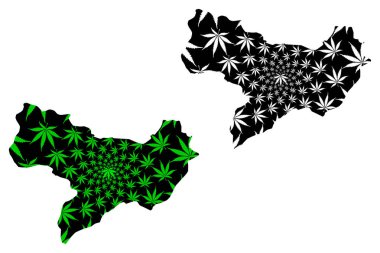 Amasya (Türkiye Cumhuriyeti İlleri) haritası nda yeşil ve siyah kenevir yaprağı, amasya ili haritası marihuana (marihuana, Thc) yapraklarından yapılmış