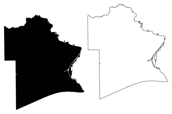 Contea di Jefferson o Jefferson County, Texas (contee in Texas, Stati Uniti d'America, Stati Uniti d'America, Stati Uniti d'America) mappa vettoriale illustrazione — Vettoriale Stock
