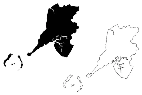 Região de Conacri (Subdivisões da Guiné, Guiné-Conacri, Guiné Francesa) mapa ilustração vetorial, esboço de rabiscos Conacri ma — Vetor de Stock