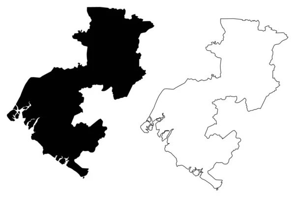 Região de Boke (Subdivisões da Guiné, Guiné-Conacri, Guiné Francesa) mapa ilustração vetorial, rabisco esboço Boke ma —  Vetores de Stock