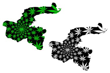 Bitlis (Türkiye Cumhuriyeti İlleri) haritası nda yeşil ve siyah kenevir yaprağı, esrardan yapılmış Bitlis ili haritası (marihuana, Thc) yapraklarından yapılmış