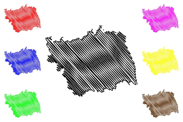 Condado de Bacau (divisiones administrativas de Rumania, región de desarrollo Nord-Est) mapa vector ilustración, boceto garabato Bacau ma — Vector de stock