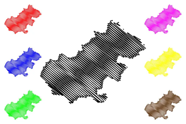 Повіт Сату-Маре (Адміністративний поділ Румунії, Північний жилет область розвитку) карта Векторна ілюстрація, каракулі ескіз Сату-Маре карта — стоковий вектор