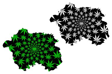Eskişehir (Türkiye Cumhuriyeti İlleri) haritası nda yeşil ve siyah kenevir yaprağı, eskişehir ili haritası nda marihuana (marihuana, Thc) yapraklarından yapılmış