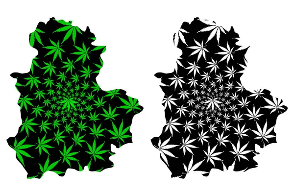 Çorum (Türkiye Cumhuriyeti İlleri) haritası nda yeşil ve siyah kenevir yaprağı, Çorum ili haritası nda marihuana (marihuana, Thc) yapraklarından yapılmış — Stok Vektör