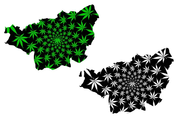 Mappa di Diyarbakir (Province della Repubblica di Turchia) è stata progettata foglia di cannabis verde e nera, mappa di Diyarbakir ili fatta di foglie di marijuana (marijuana, THC) — Vettoriale Stock