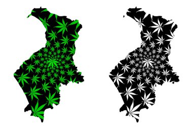 Hatay (Türkiye Cumhuriyeti İlleri) haritası nda yeşil ve siyah kenevir yaprağı, marihuana (marihuana, Thc) yapraklarından yapılmış Hatay ili haritası