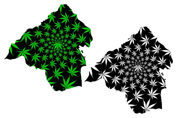 Isparta (Provincias de la República de Turquía) mapa está diseñado hoja de cannabis verde y negro, Isparta ili mapa hecho de marihuana (marihuana, THC) follaje — Vector de stock