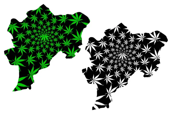 Карта Кайсери (провинций Турецкой Республики) разработана зеленый и черный лист конопли, карта Кайсери или из листьев марихуаны (марихуаны, ТГК) — стоковый вектор