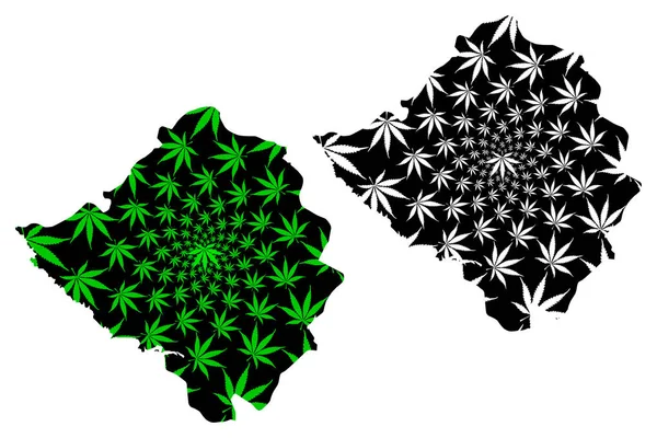 Kirsehir (Provincias de la República de Turquía) mapa está diseñado hoja de cannabis verde y negro, Kirsehir ili mapa hecho de marihuana (marihuana, THC) follaje — Vector de stock