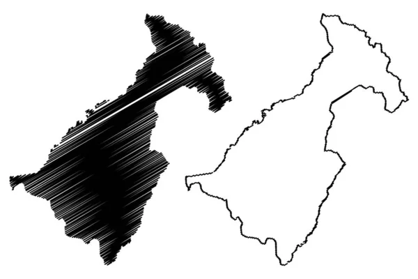 Muchinga Province (Provincias de Zambia, República de Zambia) mapa vector ilustración, boceto garabato Muchinga ma — Archivo Imágenes Vectoriales