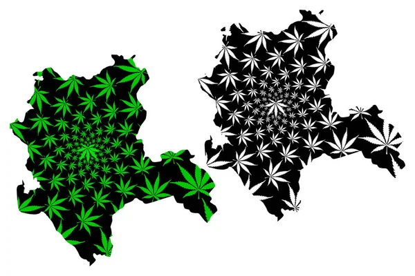 Konya (províncias da República da Turquia) mapa é projetado folha de cannabis verde e preto, Konya ili mapa feito de maconha (maconha, THC) folhagem — Vetor de Stock