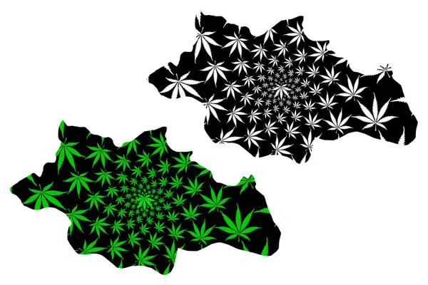 Siirt （土耳其共和国省） 地图是设计大麻叶绿色和黑色， 锡尔特伊利地图由大麻 （马里瓦纳， Thc） 叶 — 图库矢量图片