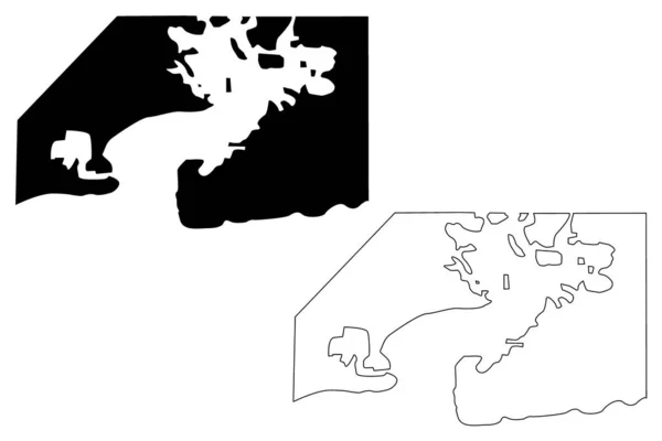 Guantanamo Bay Marinestützpunkt (Republik Kuba, Vereinigte Staaten von Amerika) Kartenvektorillustration, Kritzelskizze Guantanamo Bay (nsgb, gtmo, gitmo, Marinestation) Karte — Stockvektor