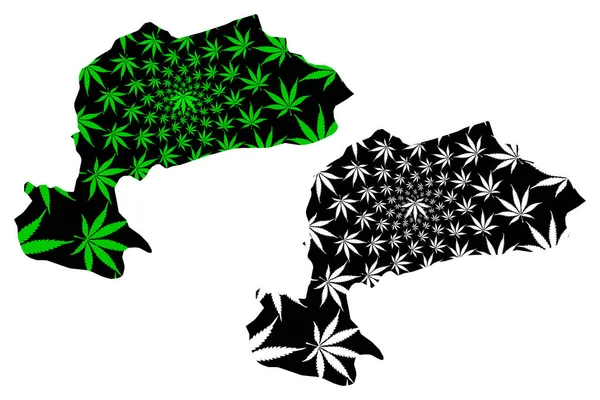 Karaman (Provincias de la República de Turquía) mapa está diseñado hoja de cannabis verde y negro, Karaman ili mapa hecho de marihuana (marihuana, THC) follaje — Vector de stock