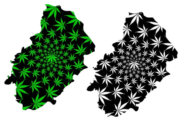 Kirikkale (Provincias de la República de Turquía) mapa está diseñado hoja de cannabis verde y negro, Kirikkale ili mapa hecho de marihuana (marihuana, THC) follaje — Vector de stock
