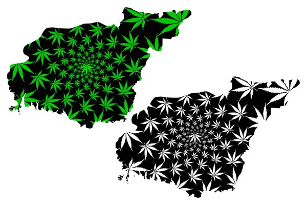 Mappa di Tunceli (Province della Repubblica di Turchia) è disegnata foglia di cannabis verde e nera, mappa di Tunceli (Provincia di Dersim) fatta di foglie di marijuana (marijuana, THC) — Vettoriale Stock