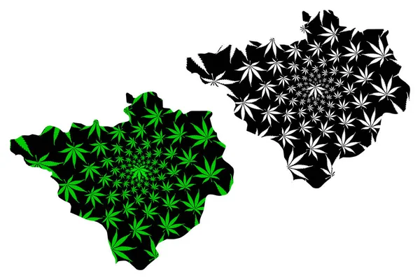 Yozgat (Provincias de la República de Turquía) mapa está diseñado hoja de cannabis verde y negro, Yozgat ili mapa hecho de marihuana (marihuana, THC) follaje — Vector de stock