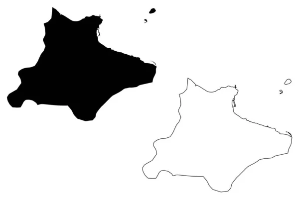Monastir Governorate (governates da Tunísia, República da Tunísia) mapa ilustração do vetor, esboço do Rabisco mapa Monastir —  Vetores de Stock