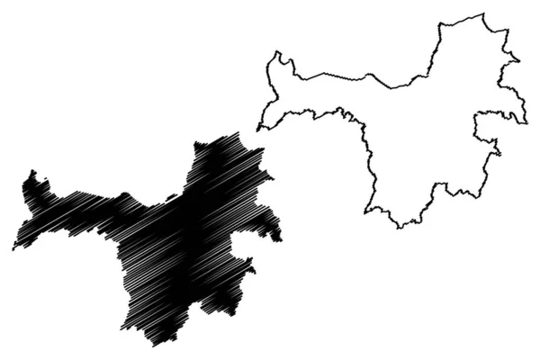 Región de Nzerekore (Subdivisiones de Guinea, Guinea-Conakry, Guinea Francesa) mapa vector ilustración, boceto de garabato Nzerekore ma — Archivo Imágenes Vectoriales