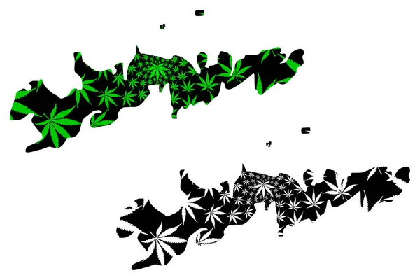 Carte d'Isla de los Estados (Région Argentine, République Argentine, Staten Island) est conçu feuille de cannabis vert et noir, carte d'Isla de los Estados faite de feuillage de marijuana (marihuana, THC) — Image vectorielle