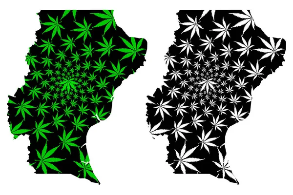 Santa Cruz (Region of Argentina, Argentine Republic, Provinces of Argentina) map is designed cannabis leaf green and black, Santa Cruz Province map made of marijuana (marihuana, THC) foliage — Vector de stock