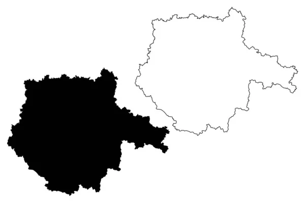 남보헤미안 지역 (보헤미안 토지, 체코, 체코 지역) 지도 벡터 일러스트레이션, 낙서 스케치 남 보헤미안지도 — 스톡 벡터