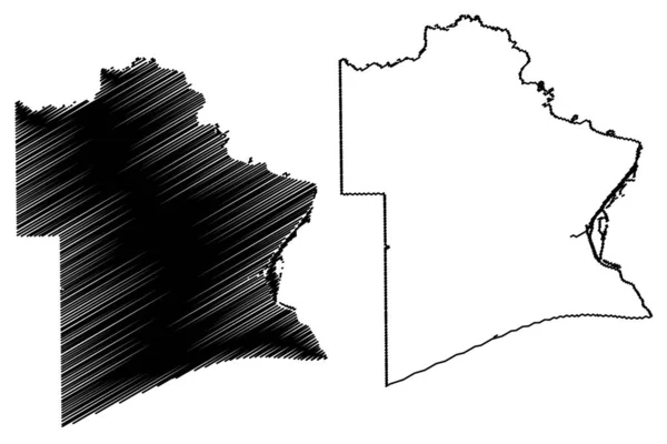 Джефферсон-Каунті (штат Техас, США, США) карта Векторна ілюстрація, Писанина ескіз Джефферсон карта — стоковий вектор