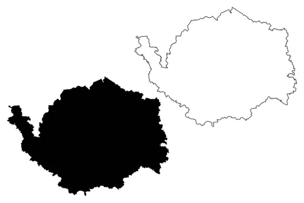 Región de Karlovy Vary (tierras de Bohemia, Chequia, Regiones de la República Checa) mapa vector ilustración, boceto de garabato Mapa de la región de Carlsbad — Vector de stock