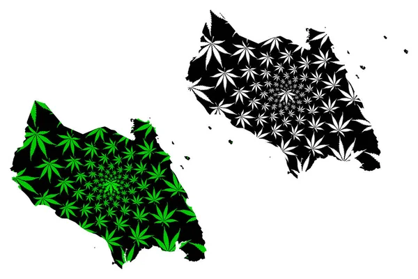 Johor (Estados e territórios federais da Malásia, Federação da Malásia) mapa é projetado folha de cannabis verde e preto, Johore mapa feito de maconha (maconha, THC) folhagem — Vetor de Stock