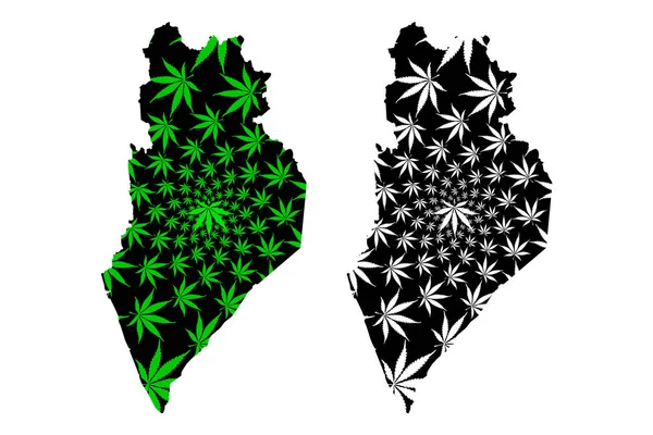 Perlis (estados y territorios federales de Malasia, Federación de Malasia) mapa está diseñado hoja de cannabis verde y negro, Perlis Indera Kayangan mapa hecho de marihuana (marihuana, THC) follaje — Vector de stock