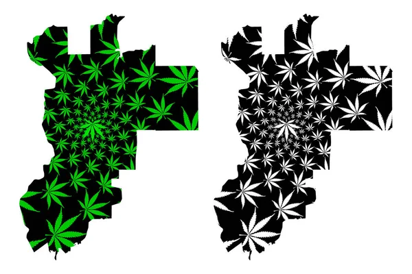 Putrajaya (estados y territorios federales de Malasia, Federación) mapa está diseñado hoja de cannabis verde y negro, Territorio Federal de Putrajaya mapa hecho de marihuana (marihuana, THC) follaje — Vector de stock