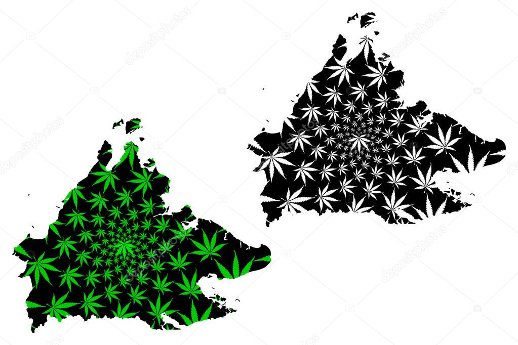 Sabah (States and federal territories of Malaysia, Federation of Malaysia) map is designed cannabis leaf green and black, Sabah map made of marijuana (marihuana,THC) foliage
