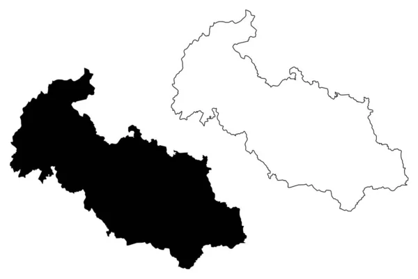 Mährisch-Schlesische Region (Böhmen, Tschechien, Regionen der Tschechischen Republik, Mähren, Ostrau) Kartenvektorillustration, Kritzelskizze Mährisch-Schlesische Karte — Stockvektor