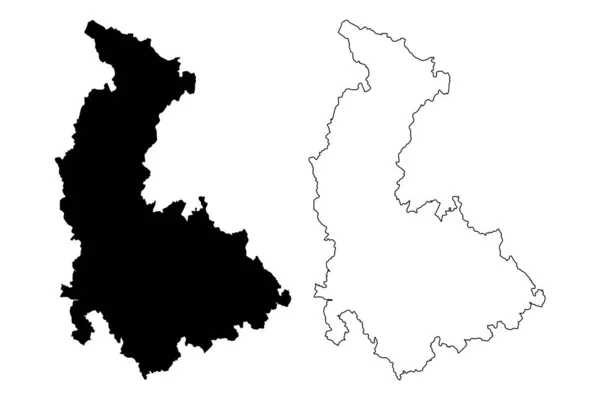 Región de Olomouc (tierras de Bohemia, Chequia, Regiones de la República Checa, Silesia Checa) mapa vector ilustración, boceto garabato mapa de Olomouc — Vector de stock