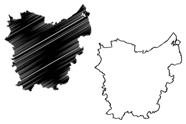 東フランダース州(ベルギー王国、ベルギー、フランダース地方)マップベクトルイラスト、落書きスケッチイーストフランダースマップ — ストックベクタ
