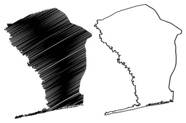 Mono Bölümü (Benin Bölümleri, Benin Cumhuriyeti, Dahomey) harita vektör illüstrasyon, karalama kroki Mono harita