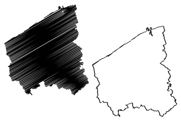 Westflandern Provinz (Königreich Belgien, Provinzen Belgiens, Flämische Region) Kartenvektorillustration, Kritzelskizze Westflandern Karte — Stockvektor