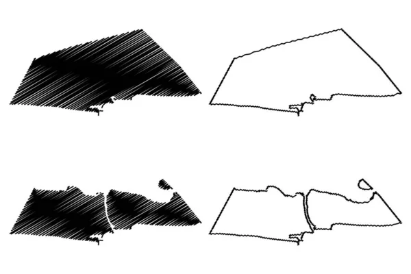 Departamento Litoral (Departamentos de Benín, República de Benín, Dahomey) mapa vector ilustración, boceto garabato Mapa litoral — Archivo Imágenes Vectoriales