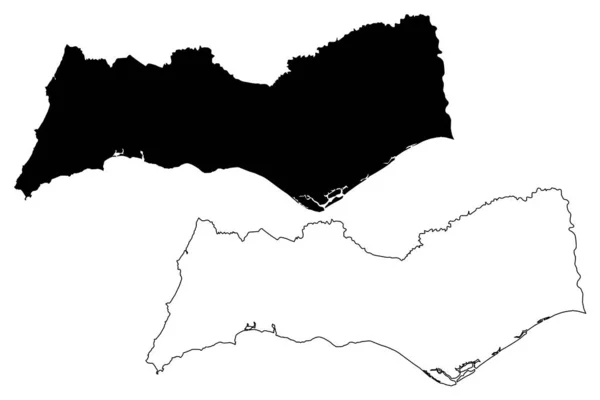 Distrito de Faro (República Portuguesa, Portugal) mapa ilustração vetorial, rabiscos mapa de Faro —  Vetores de Stock
