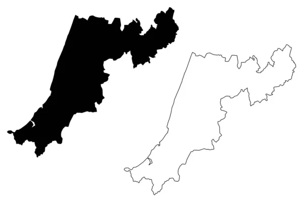 레이리아 지구 (포르투갈 공화국, 포르투갈) 지도 벡터 일러스트, 낙서 스케치 레이리아지도 — 스톡 벡터