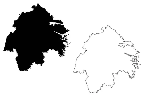 奥斯特哥特兰县（瑞典王国）地图矢量插图，涂鸦素描奥斯特哥特兰地图 — 图库矢量图片