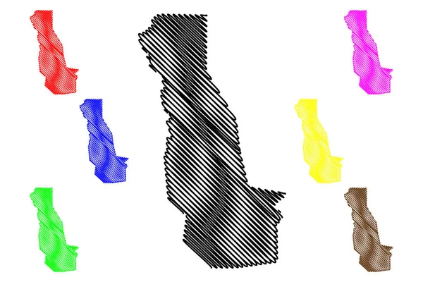 Departamento Oueme (Departamentos de Benín, República de Benín, Dahomey) mapa vector ilustración, garabato bosquejo mapa Oueme — Vector de stock
