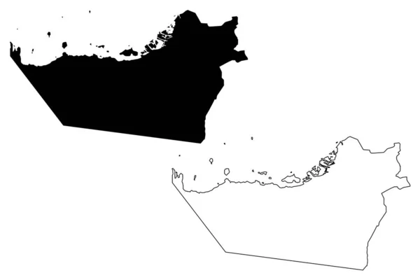 Emirato de Abu Dhabi (Emiratos Árabes Unidos, Emiratos Árabes Unidos) mapa vector ilustración, boceto de garabato Abu Dhabi ma — Vector de stock